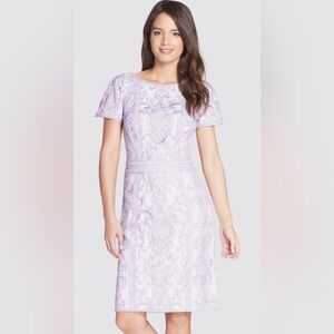 Tadashi Shoji Lavender Rain Lace Dress 10 Embroidered Chantilly Tulle Cocktail